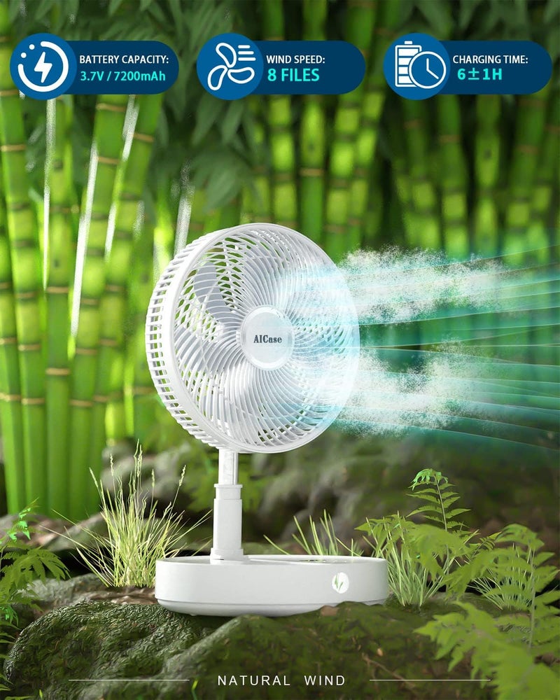 AICase Stand Fan,12 inch Folding Portable Telescopic Floor/Desk Fan with 7200mAh Rechargeable Battery,Remote Timer 8 Speeds Super Quiet Adjustable Height and Head for Office Home Outdoor Camping - Image 3