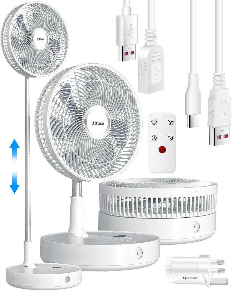 AICase Stand Fan,12 inch Folding Portable Telescopic Floor/Desk Fan with 7200mAh Rechargeable Battery,Remote Timer 8 Speeds Super Quiet Adjustable Height and Head for Office Home Outdoor Camping - Image 1