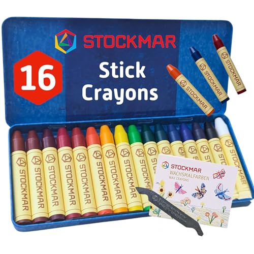 Stockmar Beeswax Stick Crayons Set of 16 ArtistGrade Drawing Media NonToxic Beeswax Crayons for Art Projects Crafting Walforf Art Supplies Creative Drawing Includes Storage Tin - Image 1