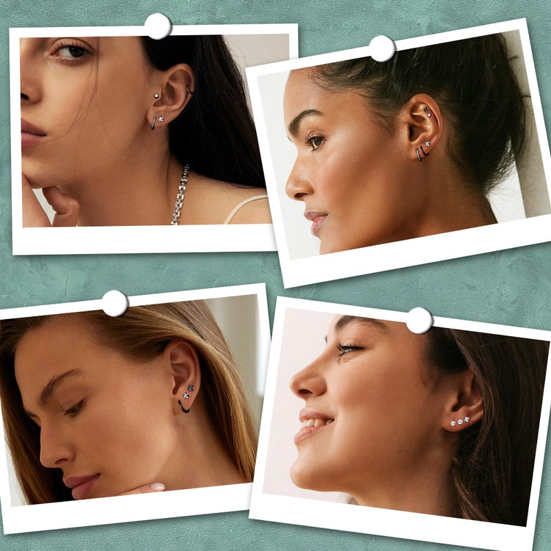 Florideco Black Hypoallergenic Surgical Steel Earrings 20G Flat Back Earrings for Women Trendy Cartilage Earring Stacks Small Stainless Steel Earring Sets for Multiple Piercing - Image 5