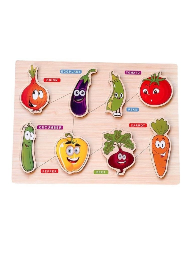 بازل خشب تعليمي للأطفال – خضروات مع أسماء ملونة، متعدد الألوان، لعبة تعليمية لتنمية المهارات المبكرة - Image 1