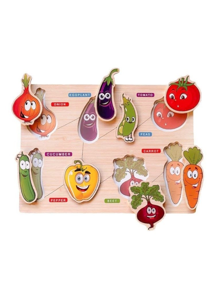 بازل خشب تعليمي للأطفال – خضروات مع أسماء ملونة، متعدد الألوان، لعبة تعليمية لتنمية المهارات المبكرة - Image 2