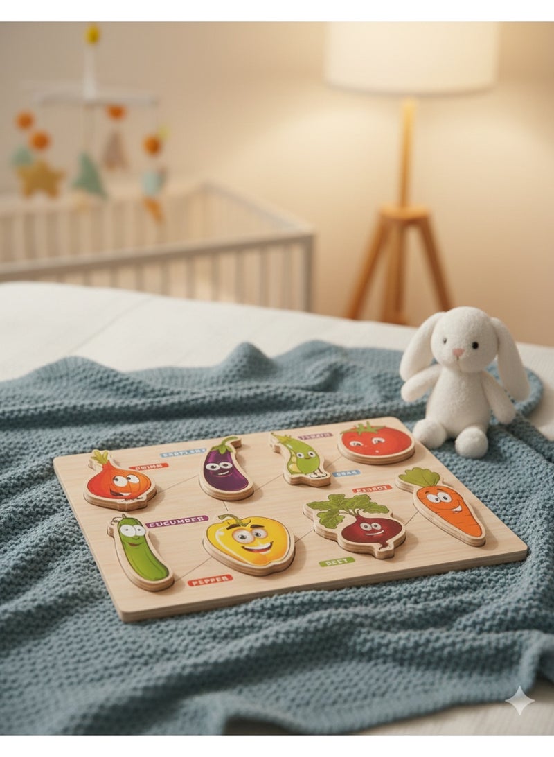 بازل خشب تعليمي للأطفال – خضروات مع أسماء ملونة، متعدد الألوان، لعبة تعليمية لتنمية المهارات المبكرة - Image 3