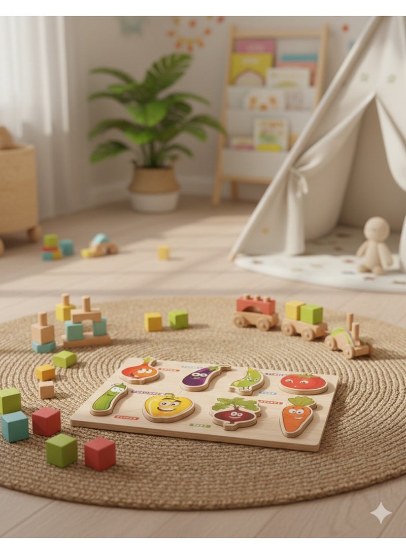بازل خشب تعليمي للأطفال – خضروات مع أسماء ملونة، متعدد الألوان، لعبة تعليمية لتنمية المهارات المبكرة - Image 4