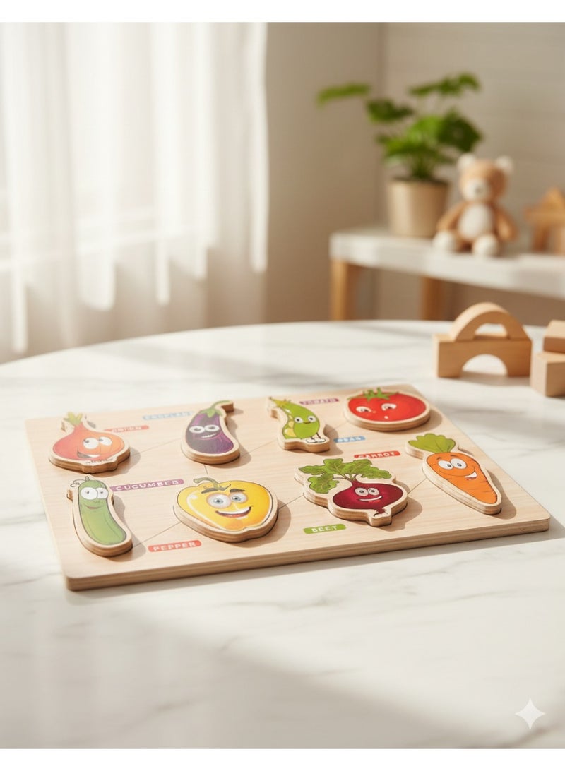 بازل خشب تعليمي للأطفال – خضروات مع أسماء ملونة، متعدد الألوان، لعبة تعليمية لتنمية المهارات المبكرة - Image 5