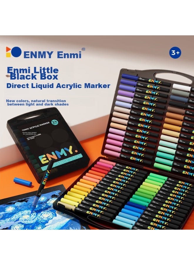 Enmi 24-color Mini Black Box Direct Liquid Acrylic Markers, Soft Tip, For Students' Drawing, Art-specific, Non-transparent, Stackable, Watercolor Pens, Drawing Tools, Birthday Gift, Back-to Gift - Image 1