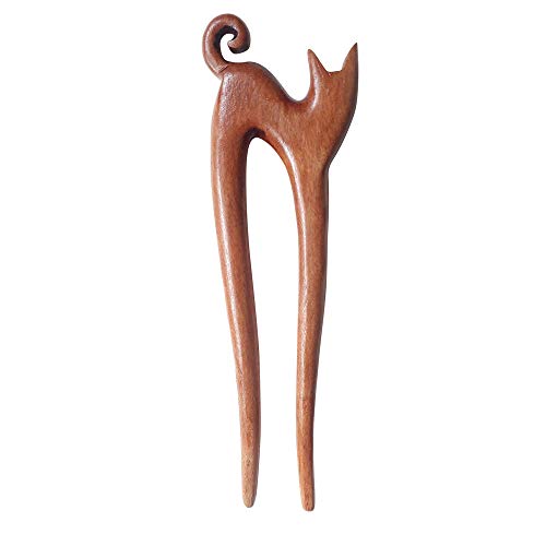 Marycrafts Wooden Handmade Kitty Hair Pin, Hair Fork, Hair Stick, Hair Accessories - Image 1