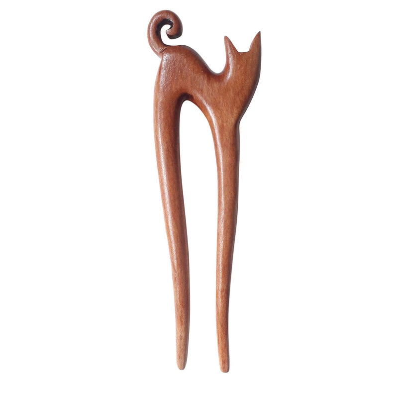 Marycrafts Wooden Handmade Kitty Hair Pin, Hair Fork, Hair Stick, Hair Accessories - Image 5