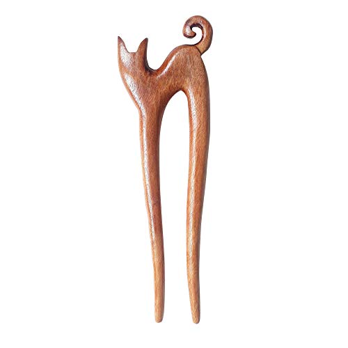 Marycrafts Wooden Handmade Kitty Hair Pin, Hair Fork, Hair Stick, Hair Accessories - Image 2