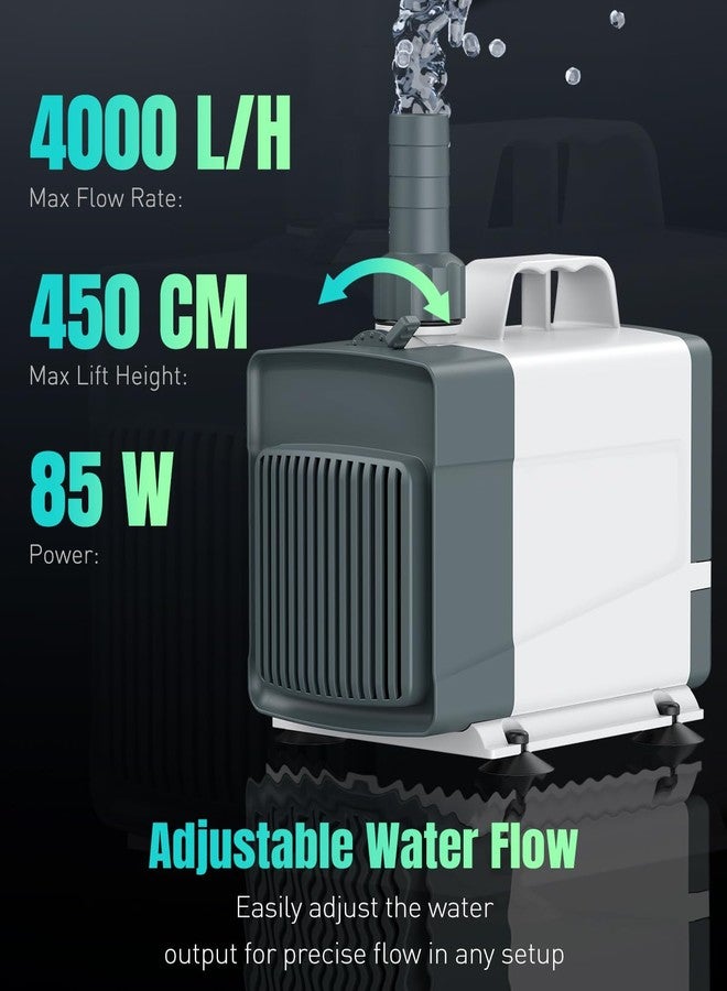 باوفلي مضخة نافورة باوفلاي 1060 جالون/ساعة، مضخة مياه غاطسة 85 واط مع ارتفاع رفع 14.8 قدم و3 فوهات، مضخة نافورة مياه هادئة لأحواض أسماك الزينة والشلالات والبرك والزراعة المائية - Image 2