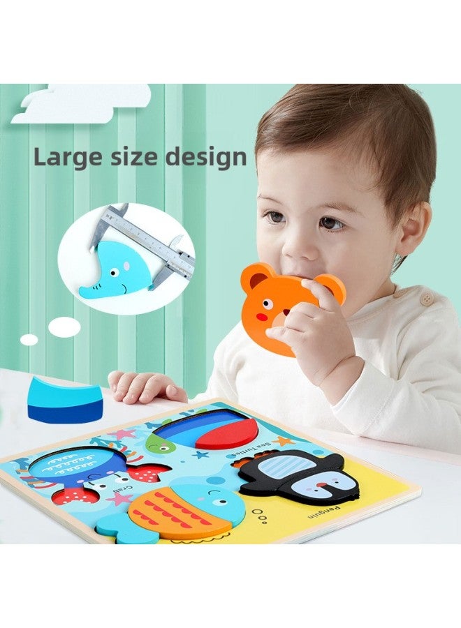 Wooden Jigsaw Cartoon Large Particle 3d Early Education Intelligence 2-Year-Old Children's Three-Dimensional Wooden Animal Educational Toys-Color:Transportation  Forest Animal Puzzle - Image 4