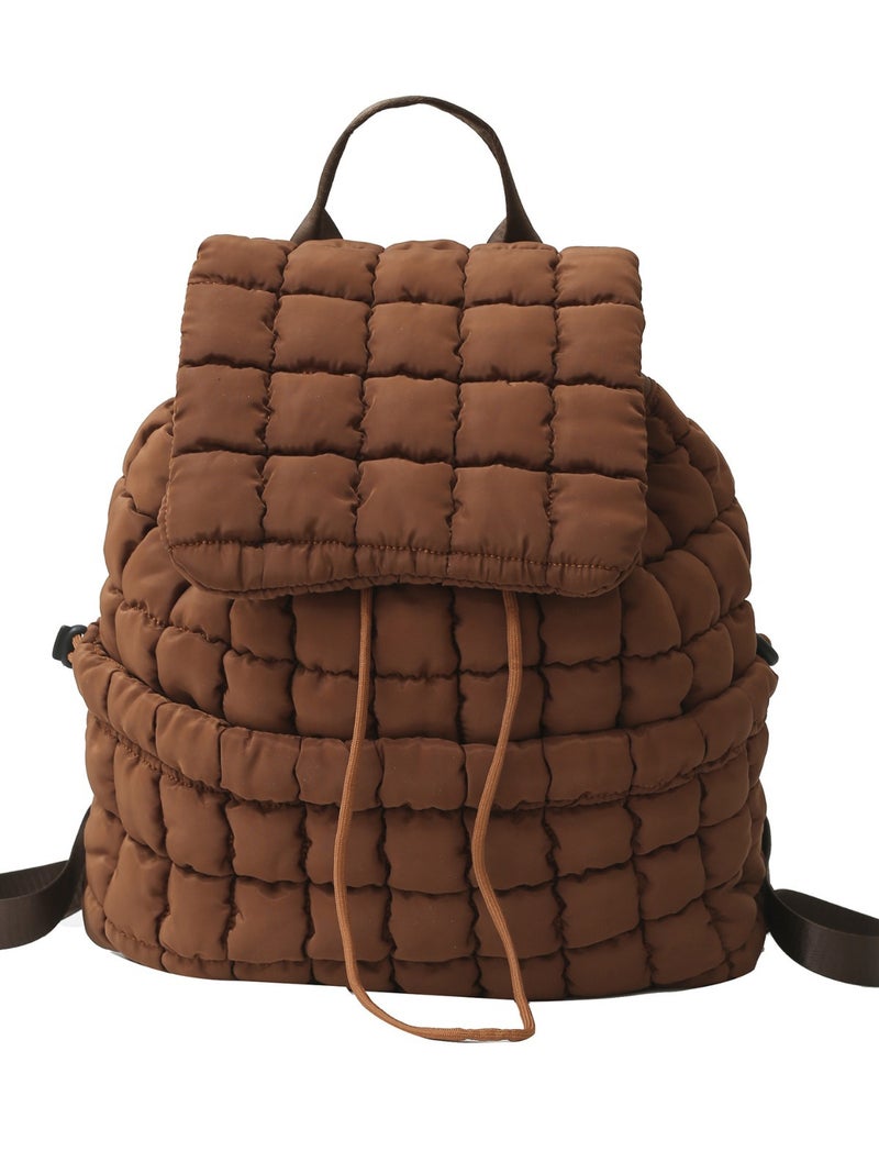 Down Pleated Backpack Women'S Bag Cloud Bag New Large Capacity Simple Plaid Puff Bag - Image 5