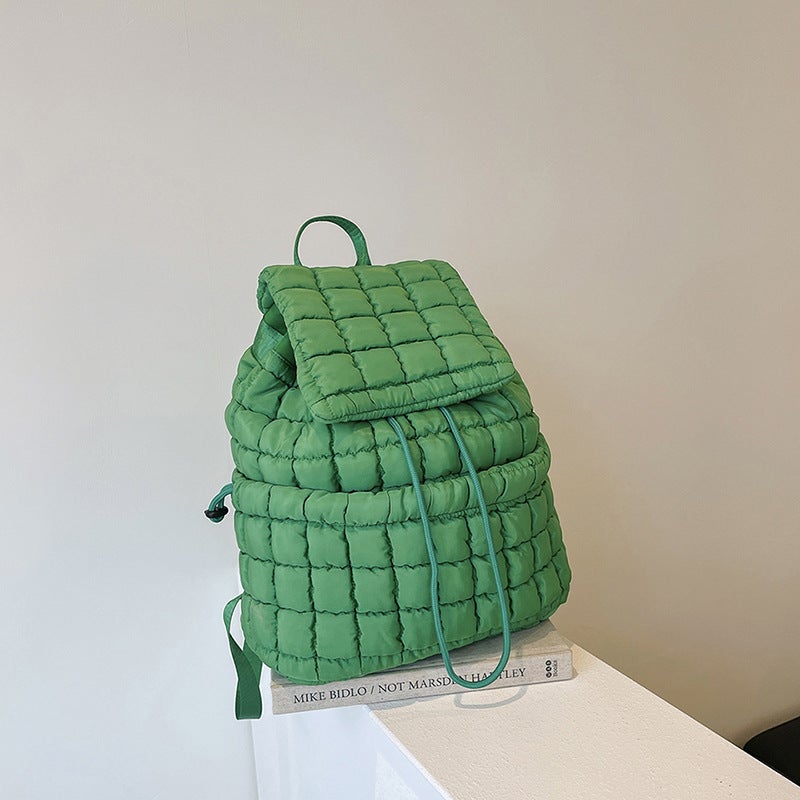 Down Pleated Backpack Women'S Bag Cloud Bag New Large Capacity Simple Plaid Puff Bag - Image 1