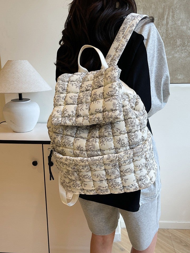 Down Pleated Backpack Women'S Bag Cloud Bag New Large Capacity Simple Plaid Puff Bag - Image 4