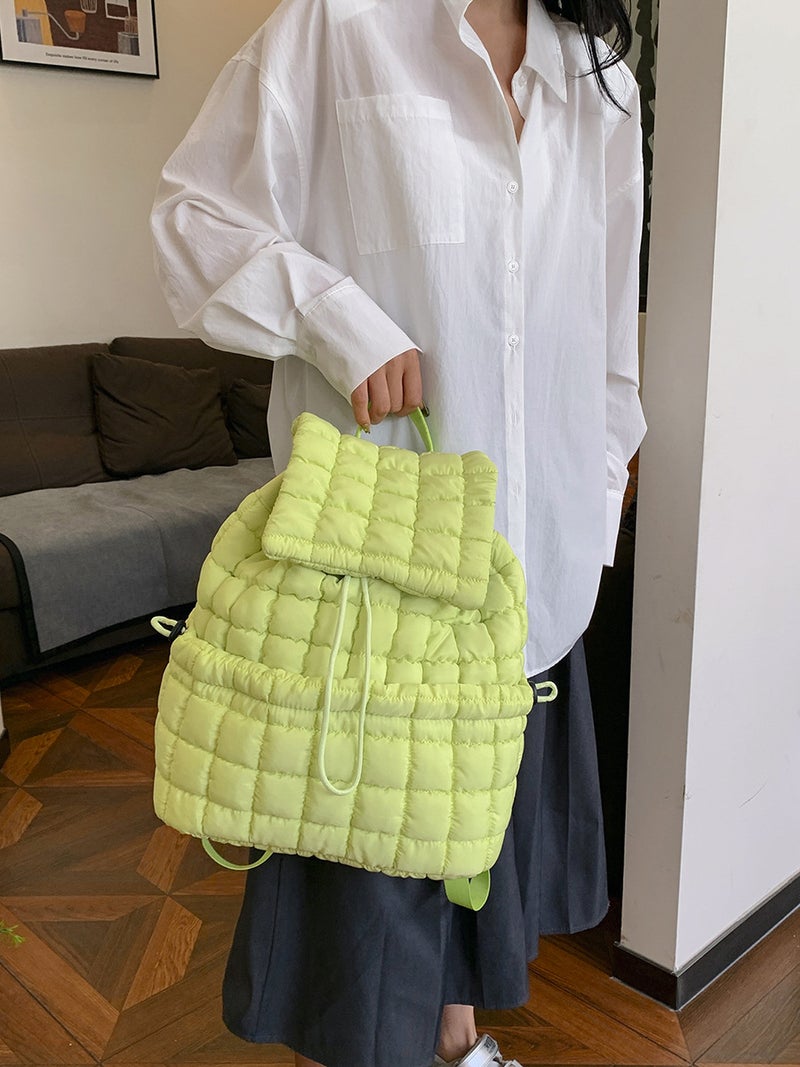 Down Pleated Backpack Women'S Bag Cloud Bag New Large Capacity Simple Plaid Puff Bag - Image 3
