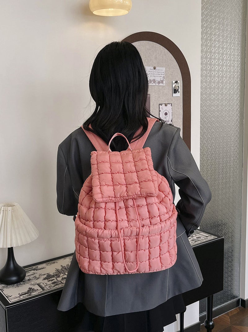 Down Pleated Backpack Women'S Bag Cloud Bag New Large Capacity Simple Plaid Puff Bag - Image 2