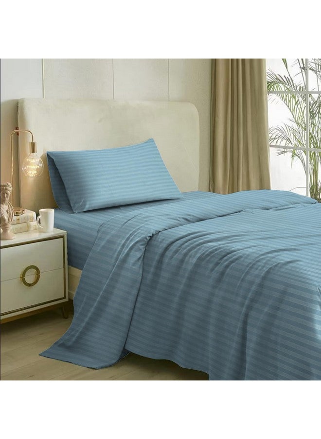 Naksh Single Bedsheet Cotton 210 TC Stripes, Jean Blue | 1 Bedsheet for Single Bed (54 x 90 Inch) and 1 Pillow Cover - Image 1
