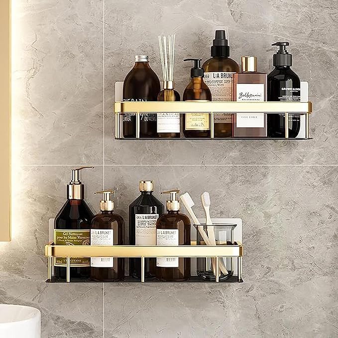 OTIPORTER Bathroom Shelf for Wall Space Saving Bathroom Organizer Shelf Punch Free Wall Shelves Self-Adhesive Multipurpose Wall Mounted Bathroom Shelf for Bathroom and Kitchen (Pack of 2) - Image 4