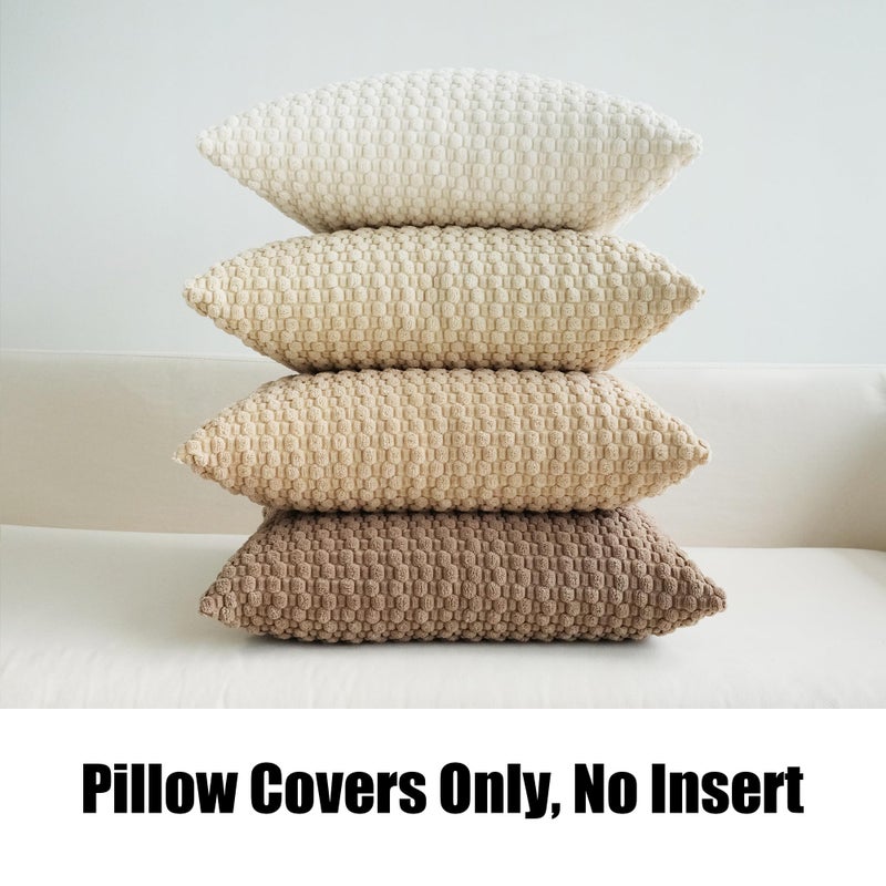 JOJUSIS Pack of 4 Neutral Decorative Throw Pillow Covers Farmhouse Boho Home Decor Striped Corduroy Square Pillowcases 18 x 18 Inch Beige Chocolate - Image 2