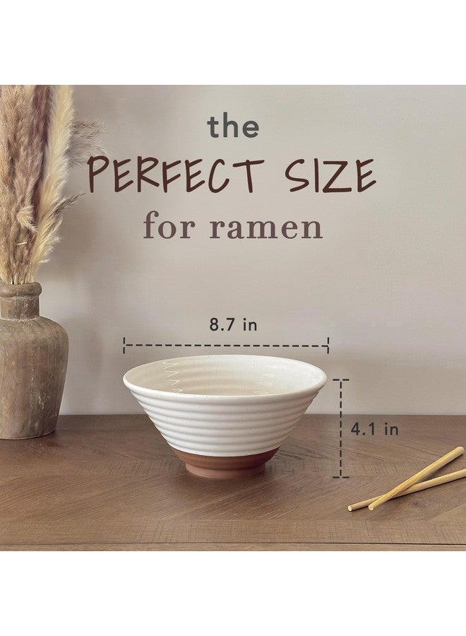 Mora Ceramic Ramen Bowl Set of 2, 45oz - Great for Pho, Miso Udon Soup, Instant Noodles, Serving, Thai or Asian Food - Microwave Safe Large Japanese Noodle Bowls, Modern Kitchen - Vanilla White - Image 2