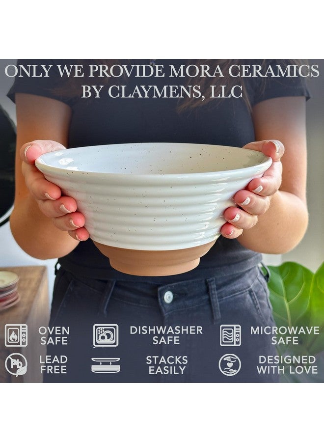 Mora Ceramic Ramen Bowl Set of 2, 45oz - Great for Pho, Miso Udon Soup, Instant Noodles, Serving, Thai or Asian Food - Microwave Safe Large Japanese Noodle Bowls, Modern Kitchen - Vanilla White - Image 3