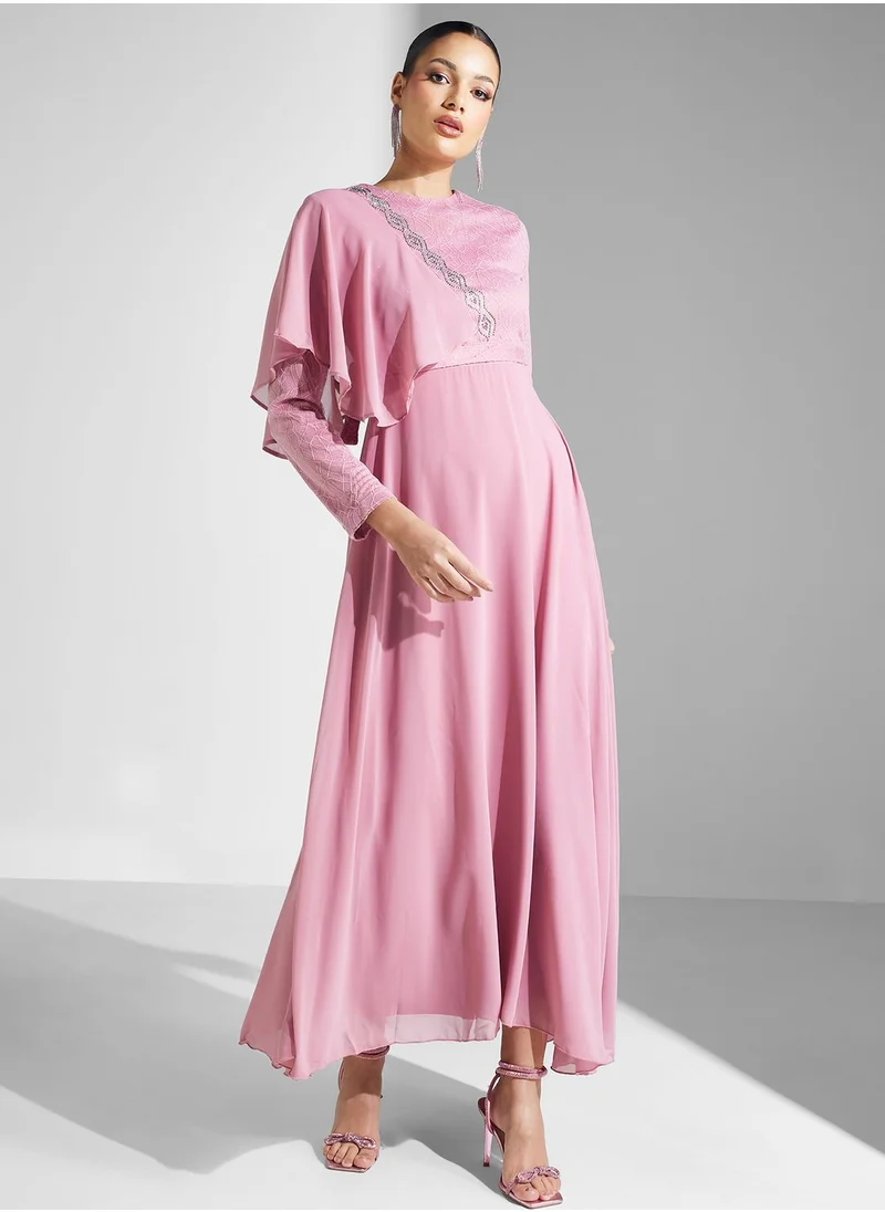 Khizana Ruffle Shoulder Chiffon Dress