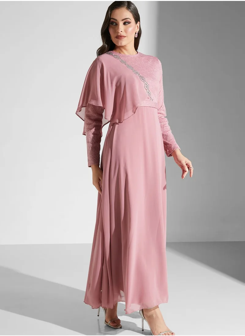 Khizana Ruffle Shoulder Chiffon Dress