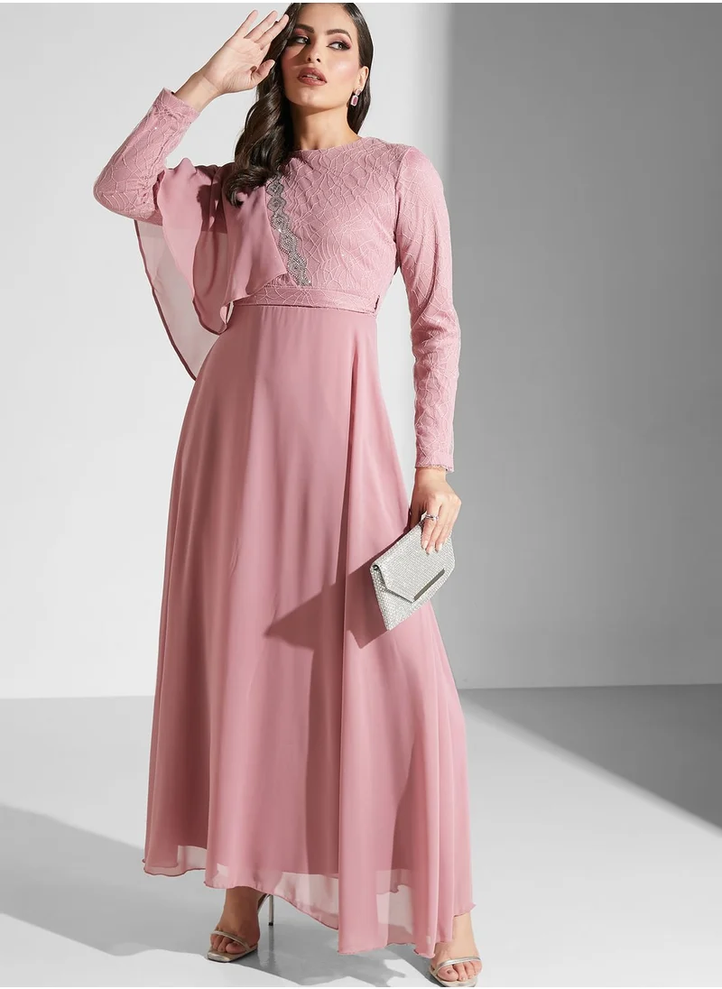 Khizana Ruffle Shoulder Chiffon Dress