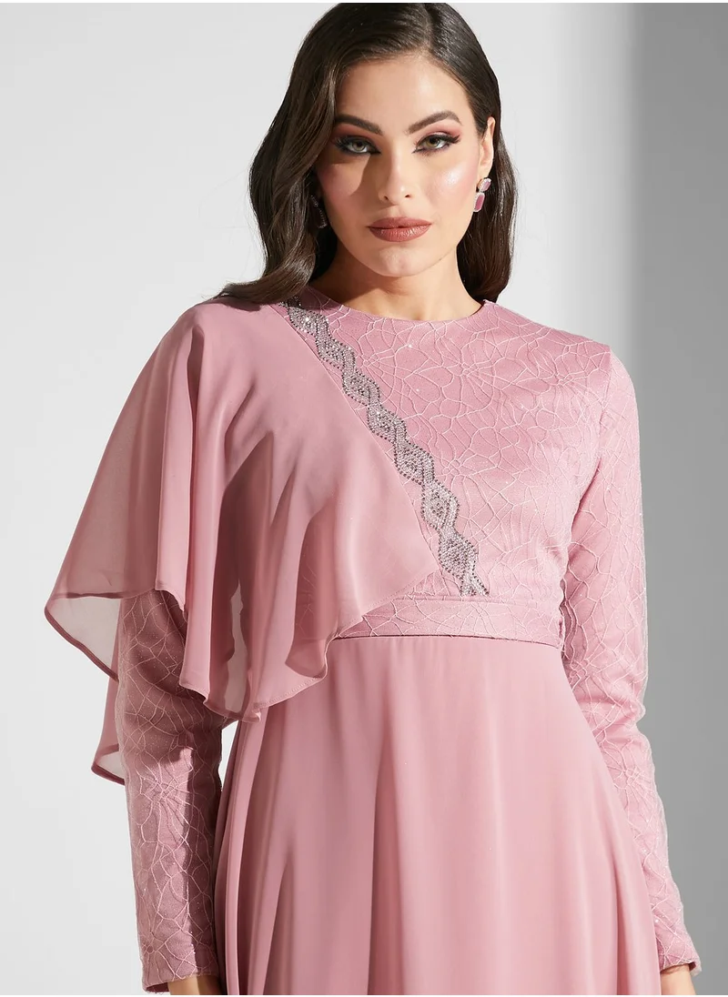 Khizana Ruffle Shoulder Chiffon Dress