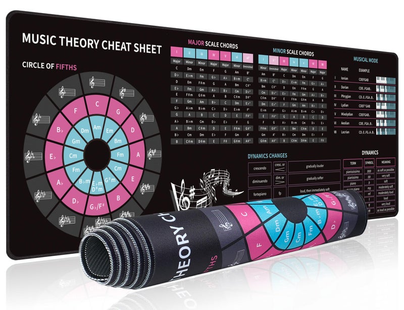 excovip Music Theory Mouse Pad,Extended Mousepad Gaming Large,Mouse Mat with Non-Slip Base and Stitched Edge for Office Work 31.5"x11.8" 0425 - Image 1
