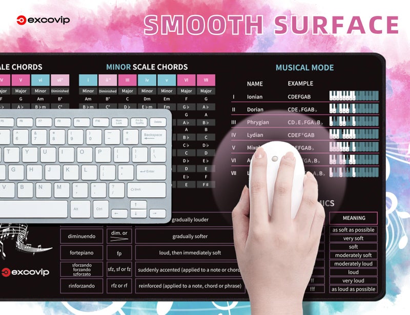excovip Music Theory Mouse Pad,Extended Mousepad Gaming Large,Mouse Mat with Non-Slip Base and Stitched Edge for Office Work 31.5"x11.8" 0425 - Image 4