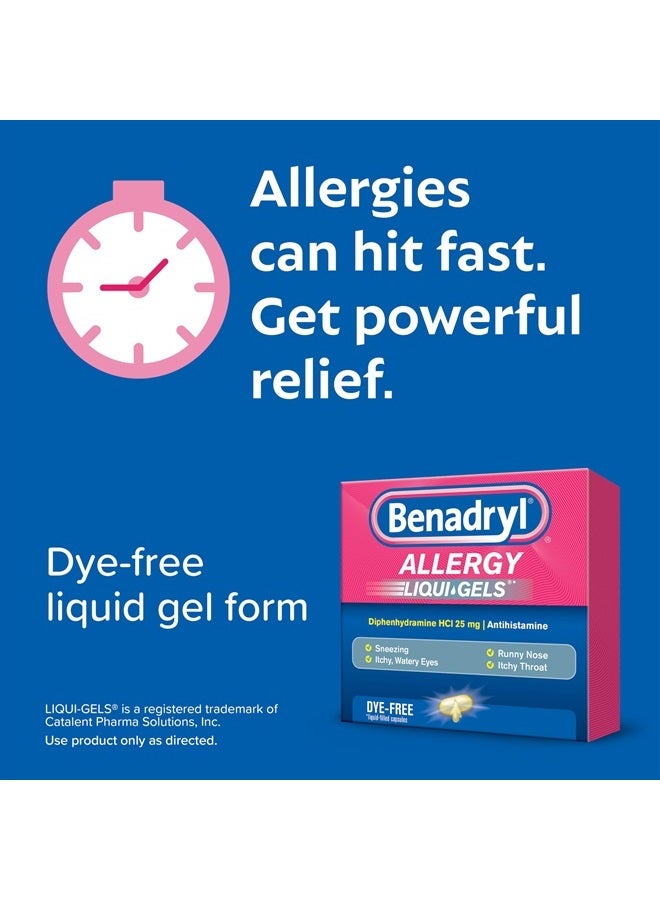 Benadryl دواء مضاد الهيستامين لعلاج الحساسية وأعراض البرد، جيل سائل خالي من الأصباغ مع 25 ملغ من ديفينهيدرامين HCl لأعراض مثل، سيلان الأنف، العطس والمزيد، 48 حبة - Image 2