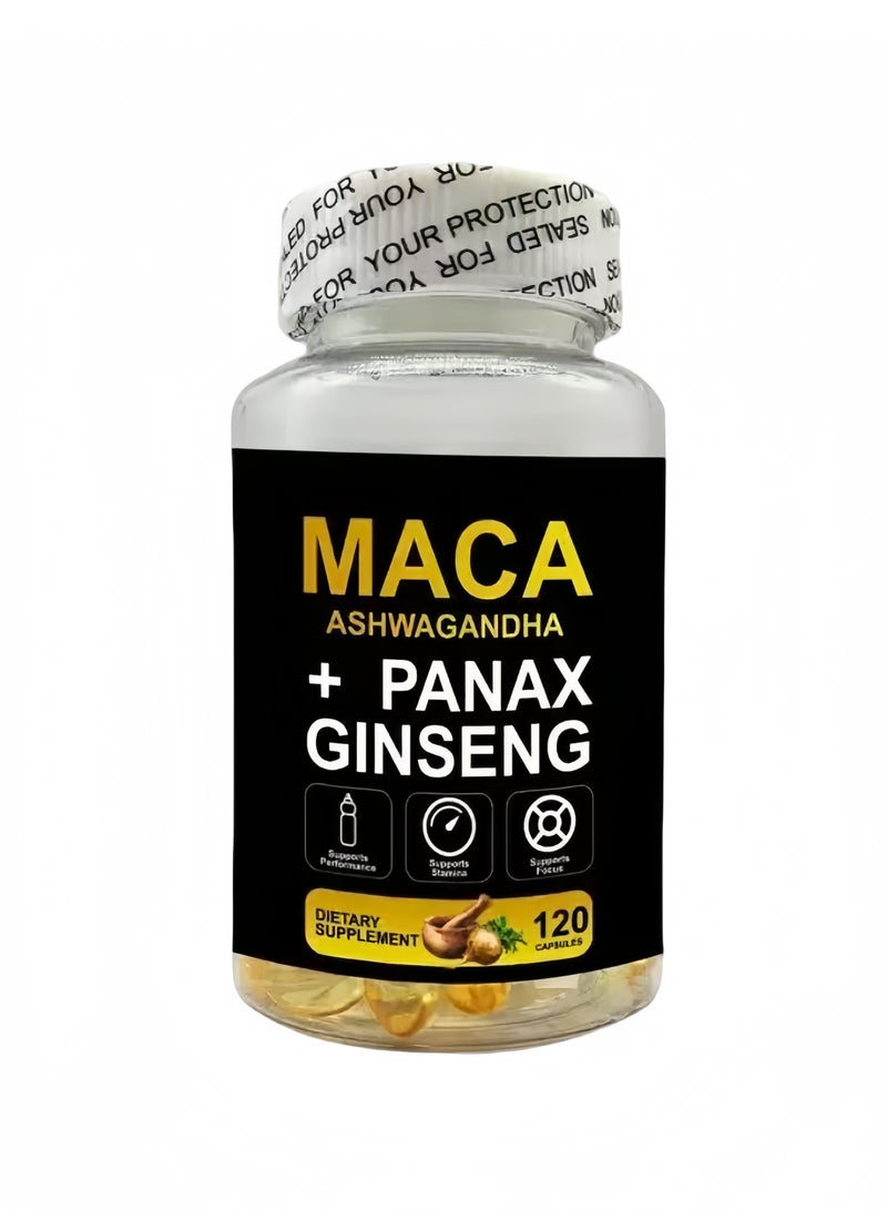 MACA Organic Maca Root Black and Red and Yellow Extract Plus Ginseng 120 Vegan Capsules Maca Root Gelized 100% Pure Non-GMO Supports Men's Healthy  - Image 1