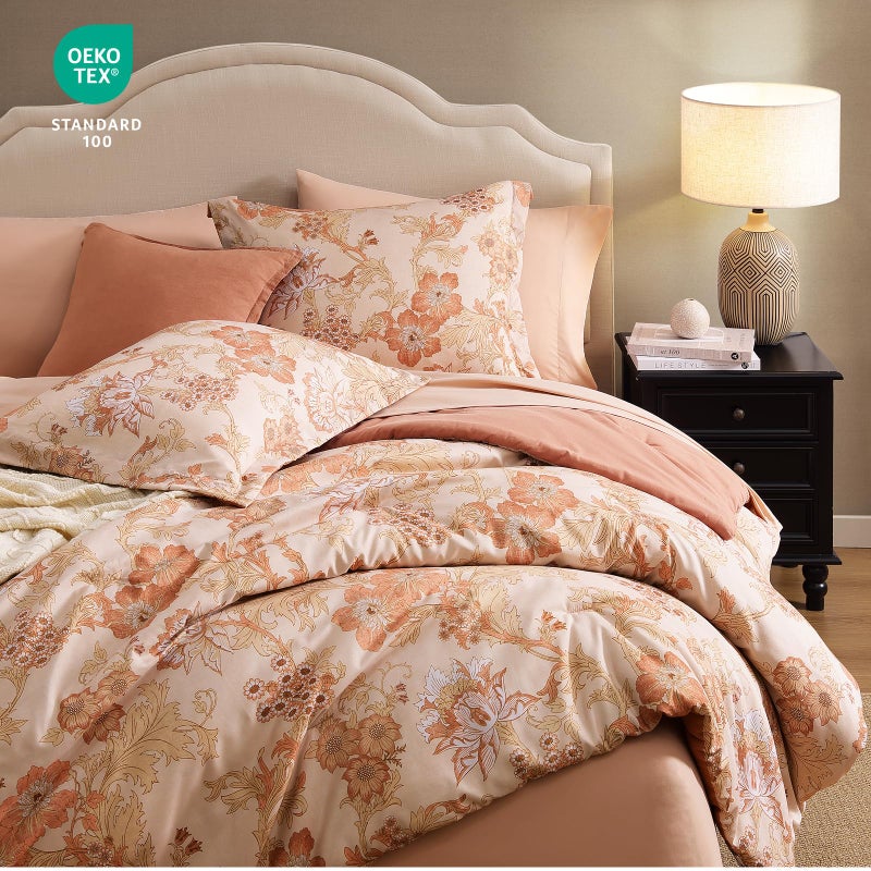 BLOOMHAVEN King Comforter Set -7 Pieces Terrecotta Floral Comforter Set for All Seasons, Bed in a Bag King with Botanical Flowers Comforter, Sheets, Pillowcases & Shams - Image 4