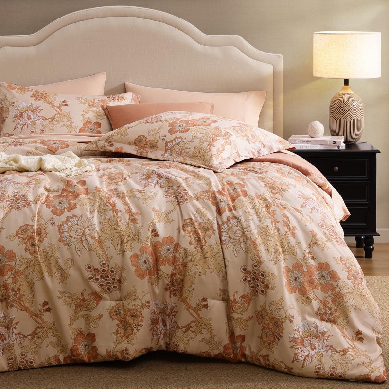 BLOOMHAVEN King Comforter Set -7 Pieces Terrecotta Floral Comforter Set for All Seasons, Bed in a Bag King with Botanical Flowers Comforter, Sheets, Pillowcases & Shams - Image 2