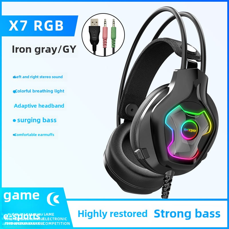 Gaming Headset 7.1 Surround Noise-Canceling Silver Gray 3.5 