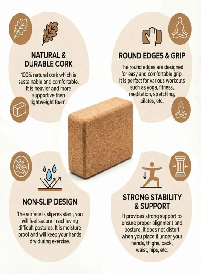 Bamboostan Cork Yoga Brick, Natural Cork, Rectangular Block, 23x13x8 cm - Image 3
