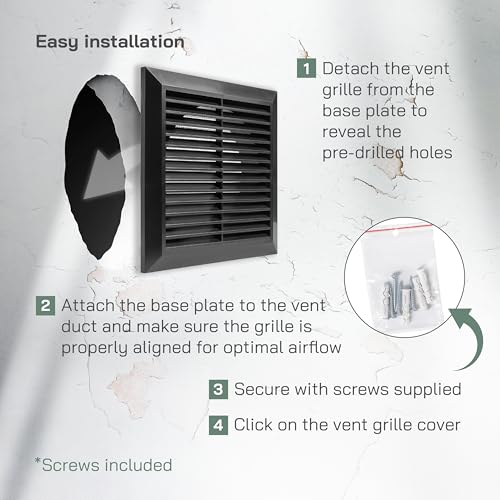 Vent Systems 6" Inch Black Louvered Vent Cover – Durable Plastic Air Exhaust Grille with Flange and Built-In Mesh Screen – Weather-Resistant HVAC Outlet for Bathroom, Kitchen, Garage Ventilation - Image 4