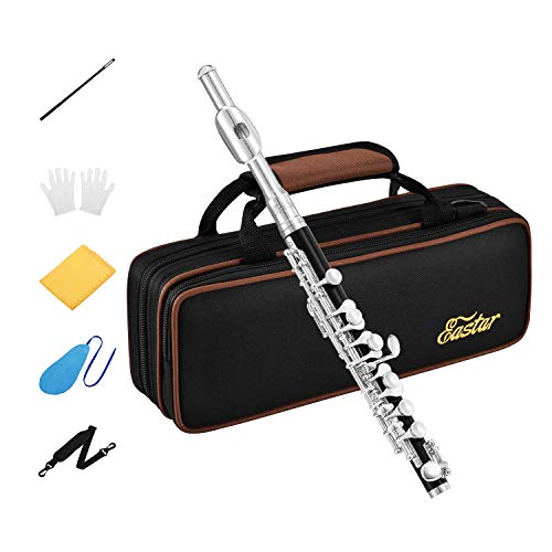 Eastar Piccolo Instrument for Beginners Students, Key of C Flute, Resin, Hard Case, Cleaning Kit, Gloves, 2-Piece, Black, EPC-3S - Image 1