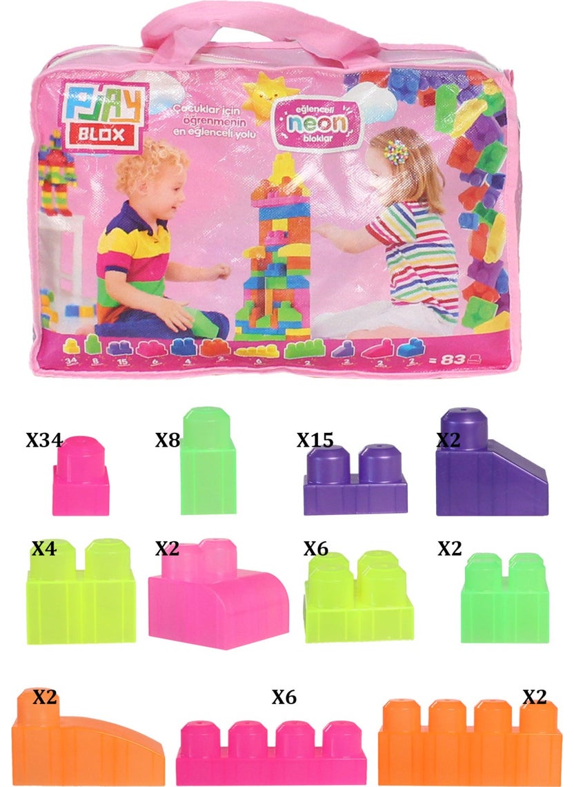 Play Blox - 2939 Neon Colors Mega Block Set 83 Pieces with Pink Bag - Image 1