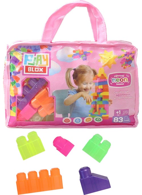 2939 Neon Colors Mega Block Set 83 Pieces with Pink Bag