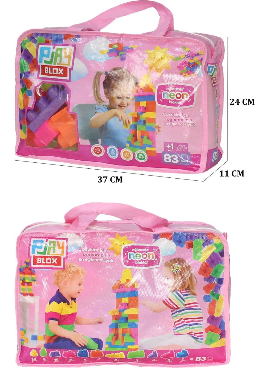 Play Blox - 2939 Neon Colors Mega Block Set 83 Pieces with Pink Bag - Image 1