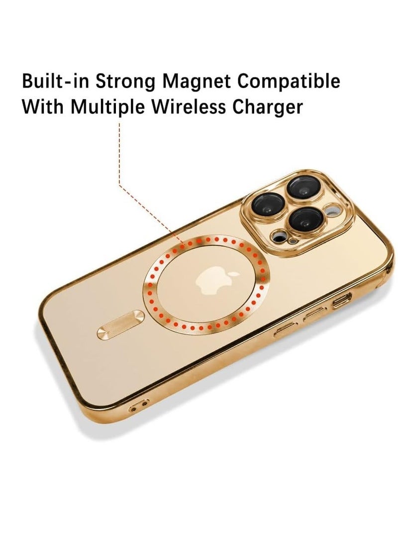 MUNTAQI Compatible With iPhone 13 Pro Max Case with Camera Lens Protector Anti-Scratch Shockproof Protective Slim Plating iPhone 13 Pro Max Case for Women Men - Gold - Image 3