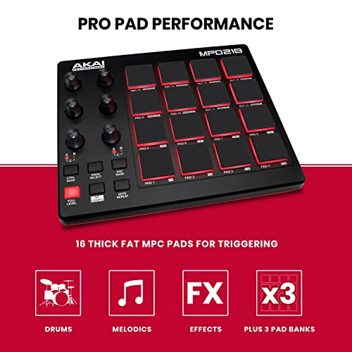 Akai Professional أكاي بروفيشينال MPD218 - وحدة تحكم MIDI USB مع 16 وسادة درام MPC، 6 مقبض قابل للتخصيص، زر تكرار النوتة وأزرار المستوى الكامل وبرنامج إنتاج - Image 2