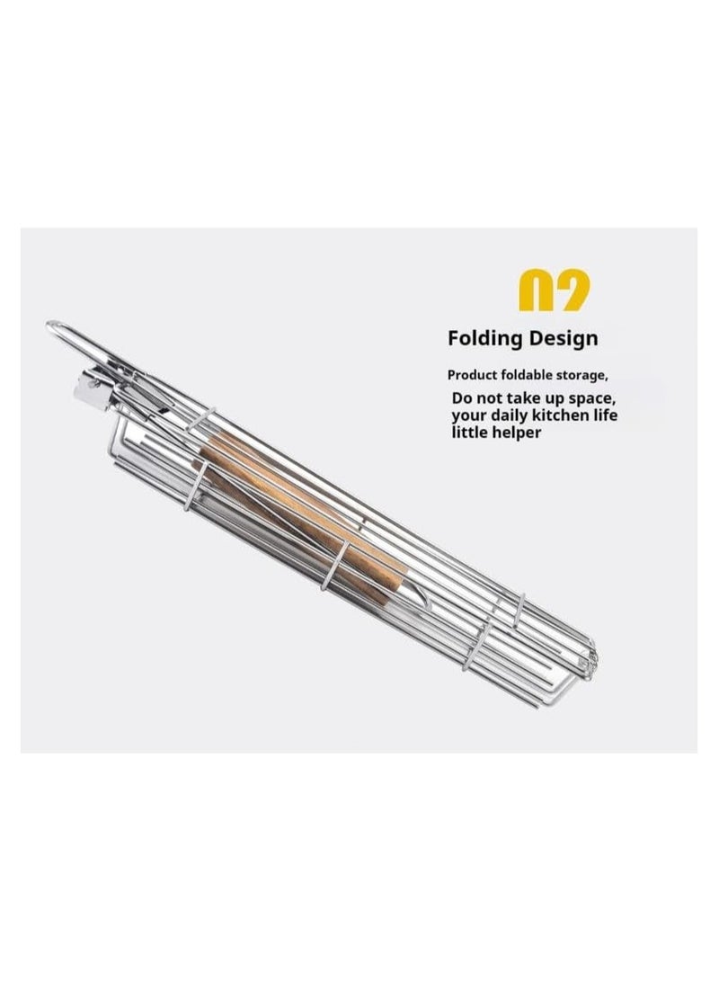 Soofam سلة شواء قابلة للطي مع مقبض - تصميم بسعة كبيرة للشواء في الهواء الطلق - مقبض مقاوم للحرارة - طهي متعدد الاستخدامات - ملحقات شواء من الفولاذ المقاوم للصدأ - Image 5