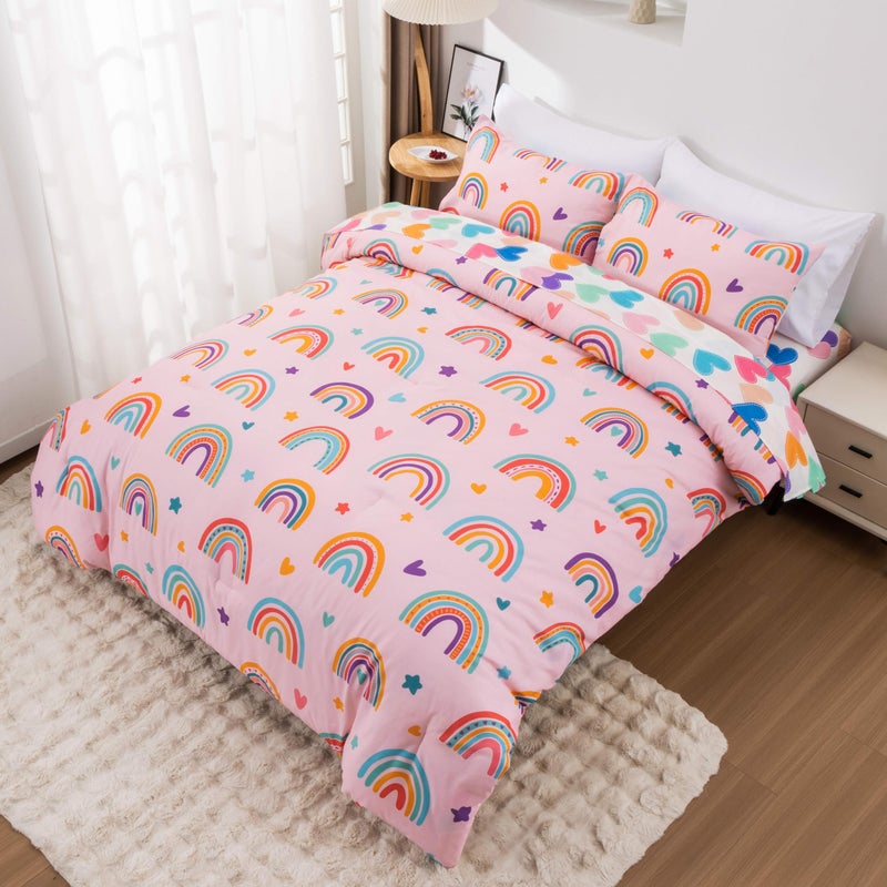 Btargot 5 Piece Blush Rainbow Comforter Set for Girls Boys Kids  Cartoon Suns and Stars Bedding Set  Bed in a Bag with Comforter  Sheets and Pillowcases Twin - Image 3