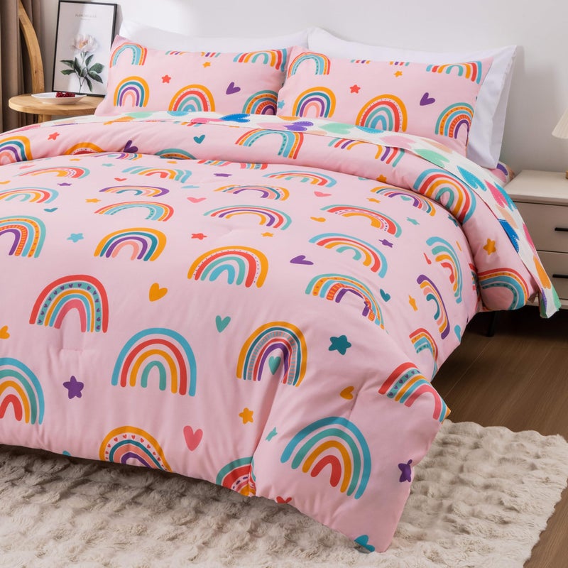 Btargot 5 Piece Blush Rainbow Comforter Set for Girls Boys Kids  Cartoon Suns and Stars Bedding Set  Bed in a Bag with Comforter  Sheets and Pillowcases Twin - Image 5