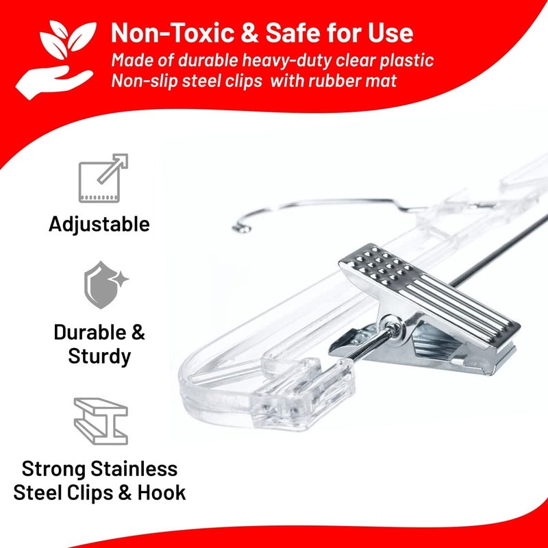 DEILSYâ„¢ Skirt Hanger Pants Hangers with Clips Hangers Shorts Hanger Clear Plastic Clothes Hangers with 2-Adjustable Clip Non-Slip Clothes Hangers Perfect for Pant, Pack of 12 - Image 2
