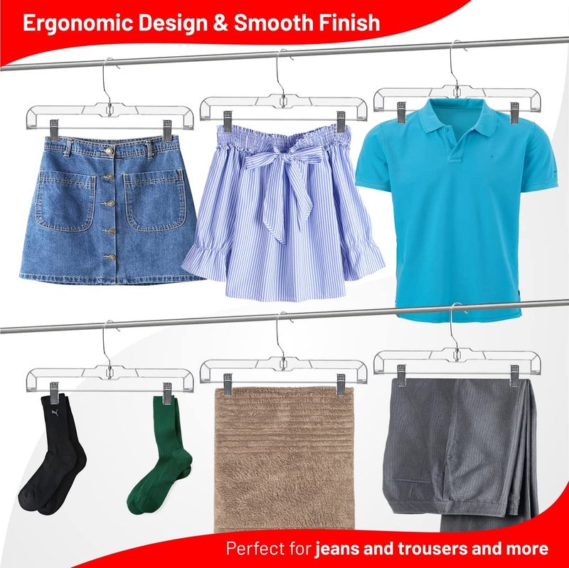 DEILSYâ„¢ Skirt Hanger Pants Hangers with Clips Hangers Shorts Hanger Clear Plastic Clothes Hangers with 2-Adjustable Clip Non-Slip Clothes Hangers Perfect for Pant, Pack of 12 - Image 4