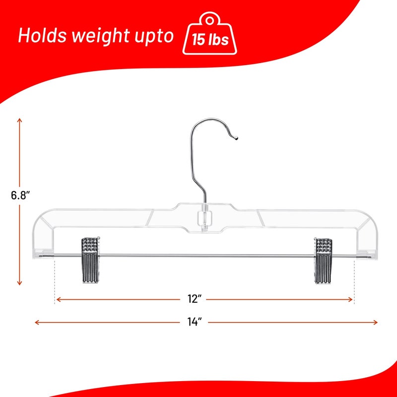 DEILSYâ„¢ Skirt Hanger Pants Hangers with Clips Hangers Shorts Hanger Clear Plastic Clothes Hangers with 2-Adjustable Clip Non-Slip Clothes Hangers Perfect for Pant, Pack of 12 - Image 5